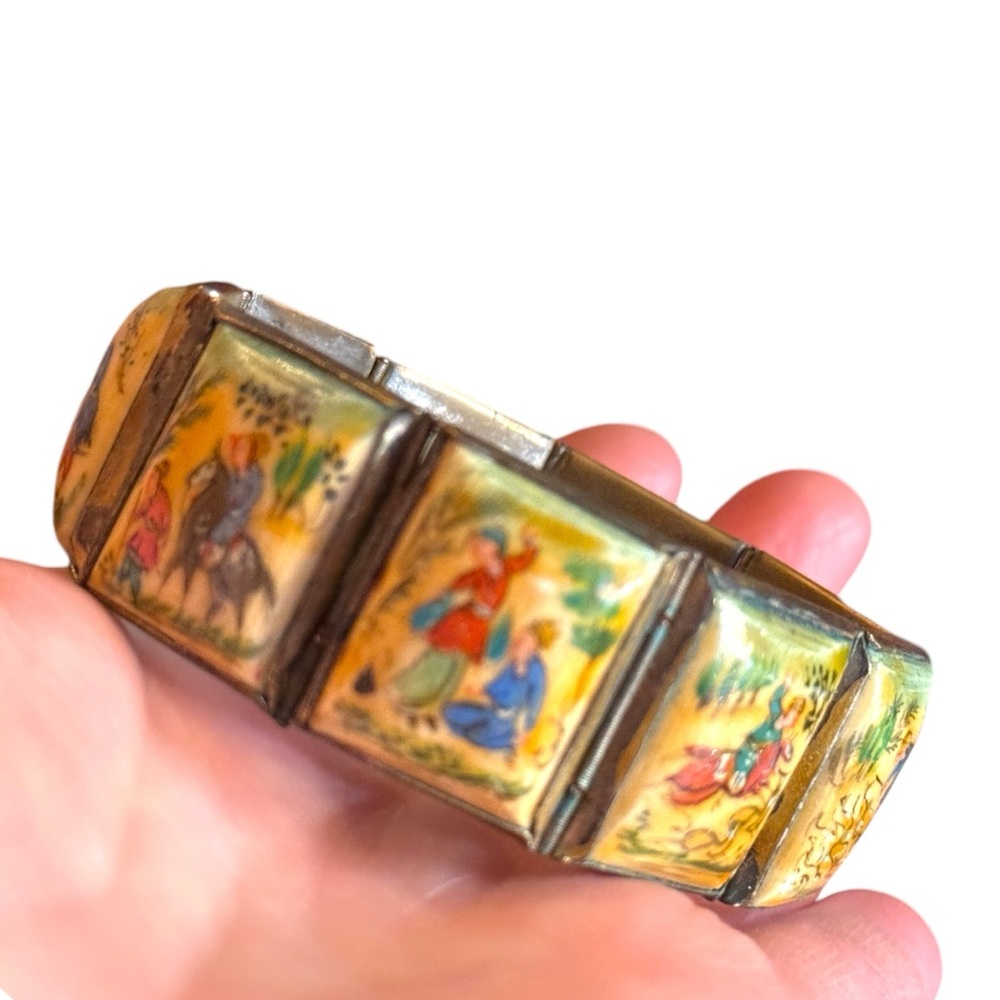 Antique Hand-Painted Persian storybook latched Bracelet